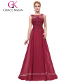 Grace Karin Plus Size Sleeveless V-Back Wein Red Chiffon Abendkleid für Fat Women CL007555-5